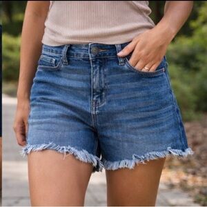 Denim Shorts Womens Jeans Mid Rise Distressed Blue Cut Off Rayon 27in Waist‎